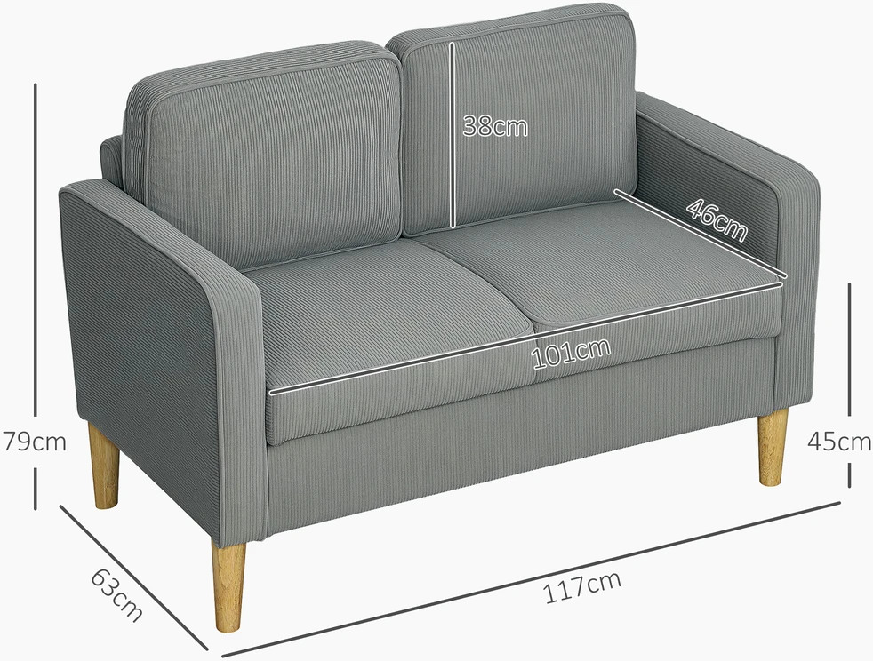 Aosom 2 vietų sofa su daiktų saugykla, šviesiai pilka, 117 x 63 x 79 cm