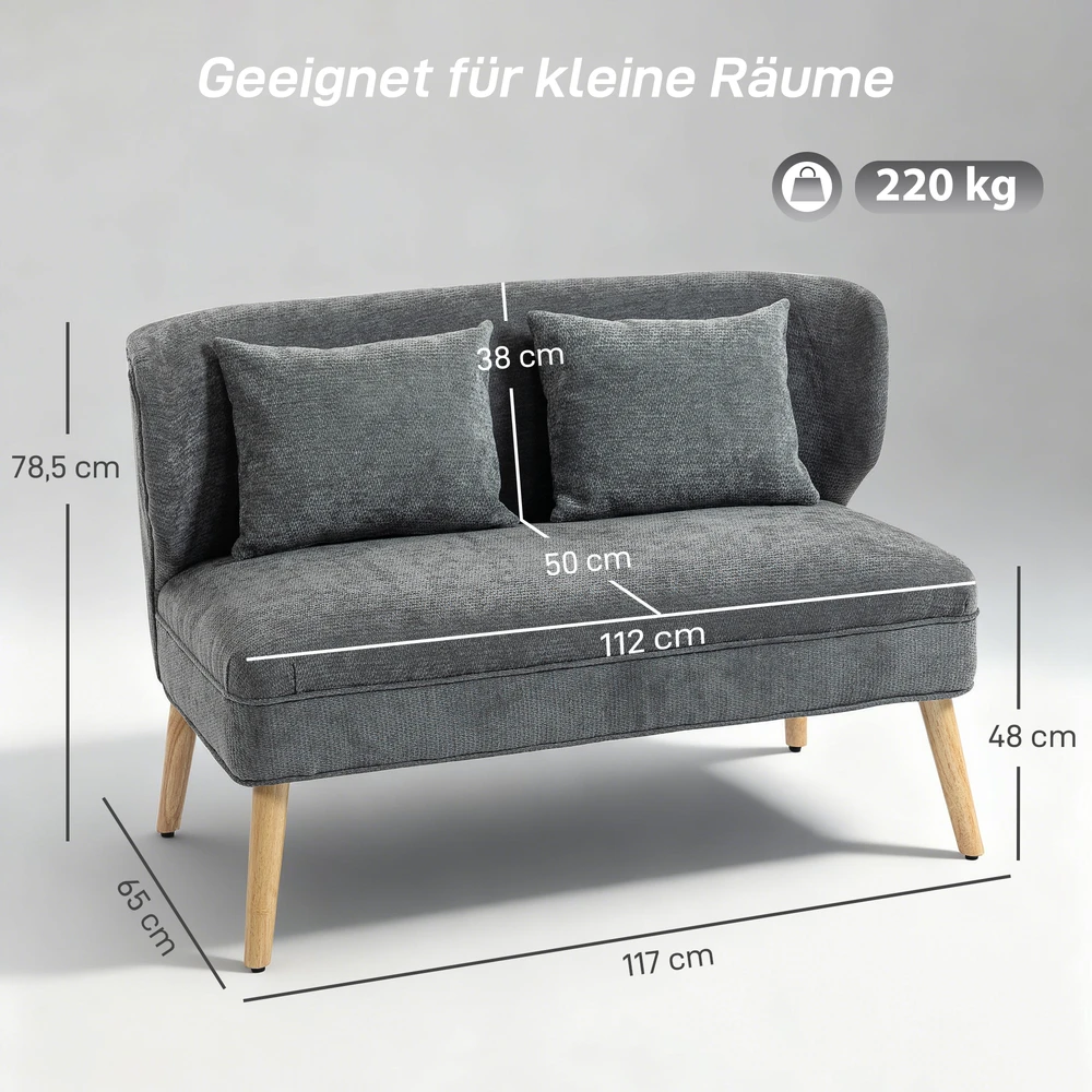 Aosom 2 vietų sofa su sparnų tipo atlošu, pilka, 117 x 65 x 78,5 cm