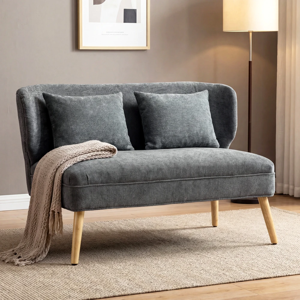 Aosom 2 vietų sofa su sparnų tipo atlošu, pilka, 117 x 65 x 78,5 cm