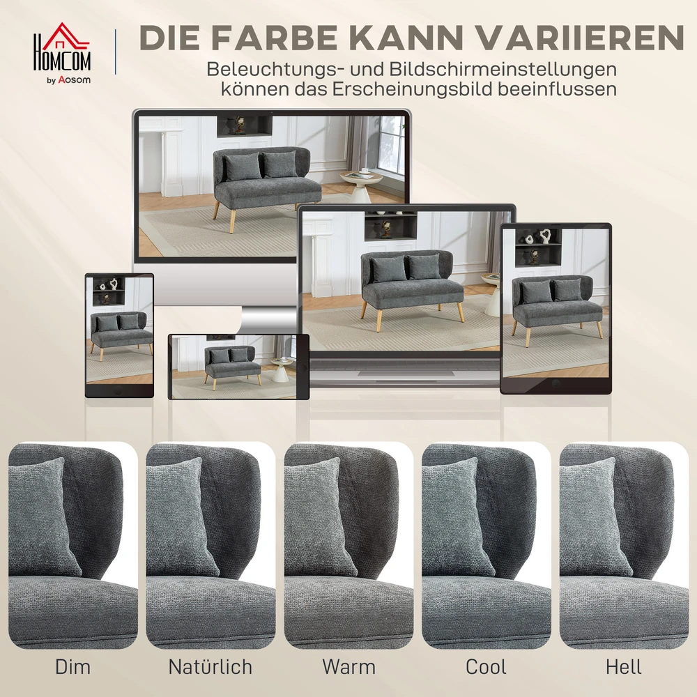 Aosom 2 vietų sofa su sparnų tipo atlošu, pilka, 117 x 65 x 78,5 cm
