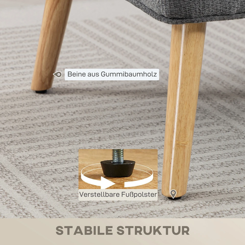 Aosom 2 vietų sofa su sparnų tipo atlošu, pilka, 117 x 65 x 78,5 cm