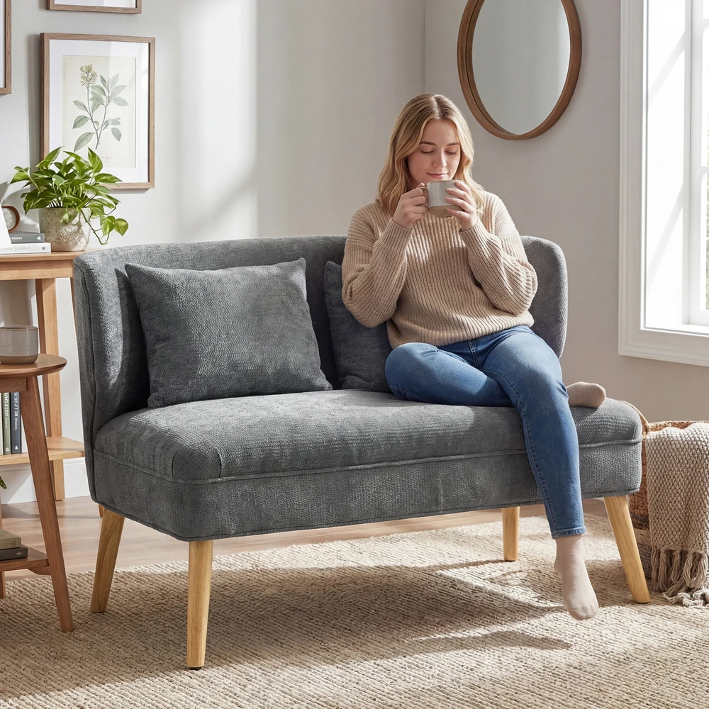 Aosom 2 vietų sofa su sparnų tipo atlošu, pilka, 117 x 65 x 78,5 cm