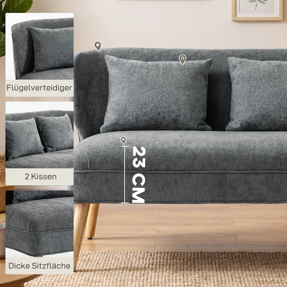 Aosom 2 vietų sofa su sparnų tipo atlošu, pilka, 117 x 65 x 78,5 cm