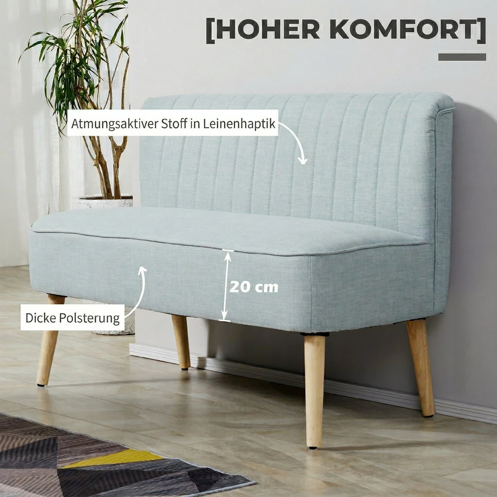 Aosom 2 vietų sofa, šviesiai žalia, 117 x 56,5 x 77 cm, iki 220 kg