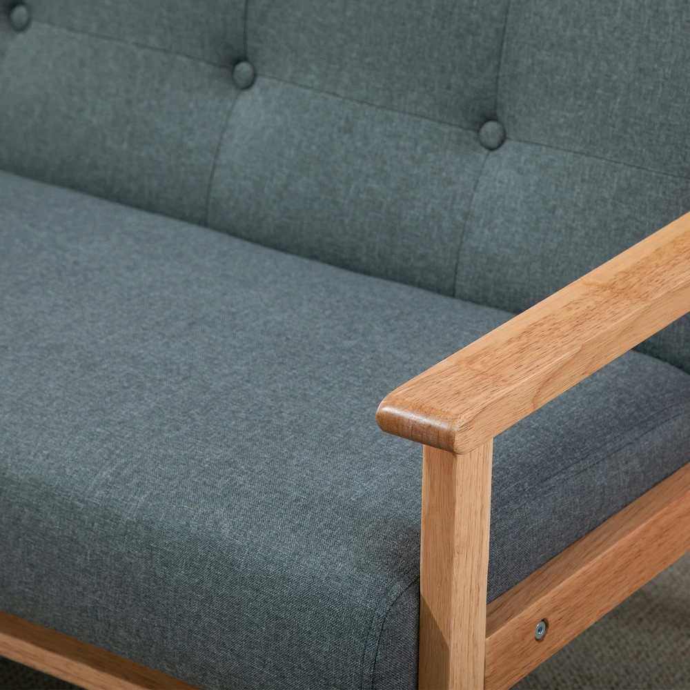 Aosom 2 vietų sofa, tamsiai pilka, 115 cm, lininės išvaizdos audinys, medinės kojelės