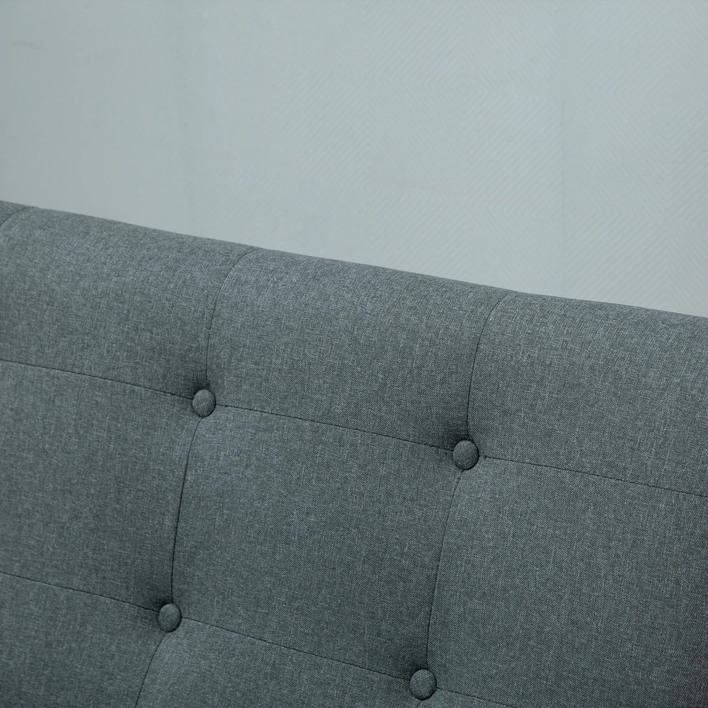Aosom 2 vietų sofa, tamsiai pilka, 115 cm, lininės išvaizdos audinys, medinės kojelės