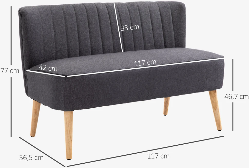 Aosom 2 vietų sofa, tamsiai pilka, 117 x 56,5 x 77 cm