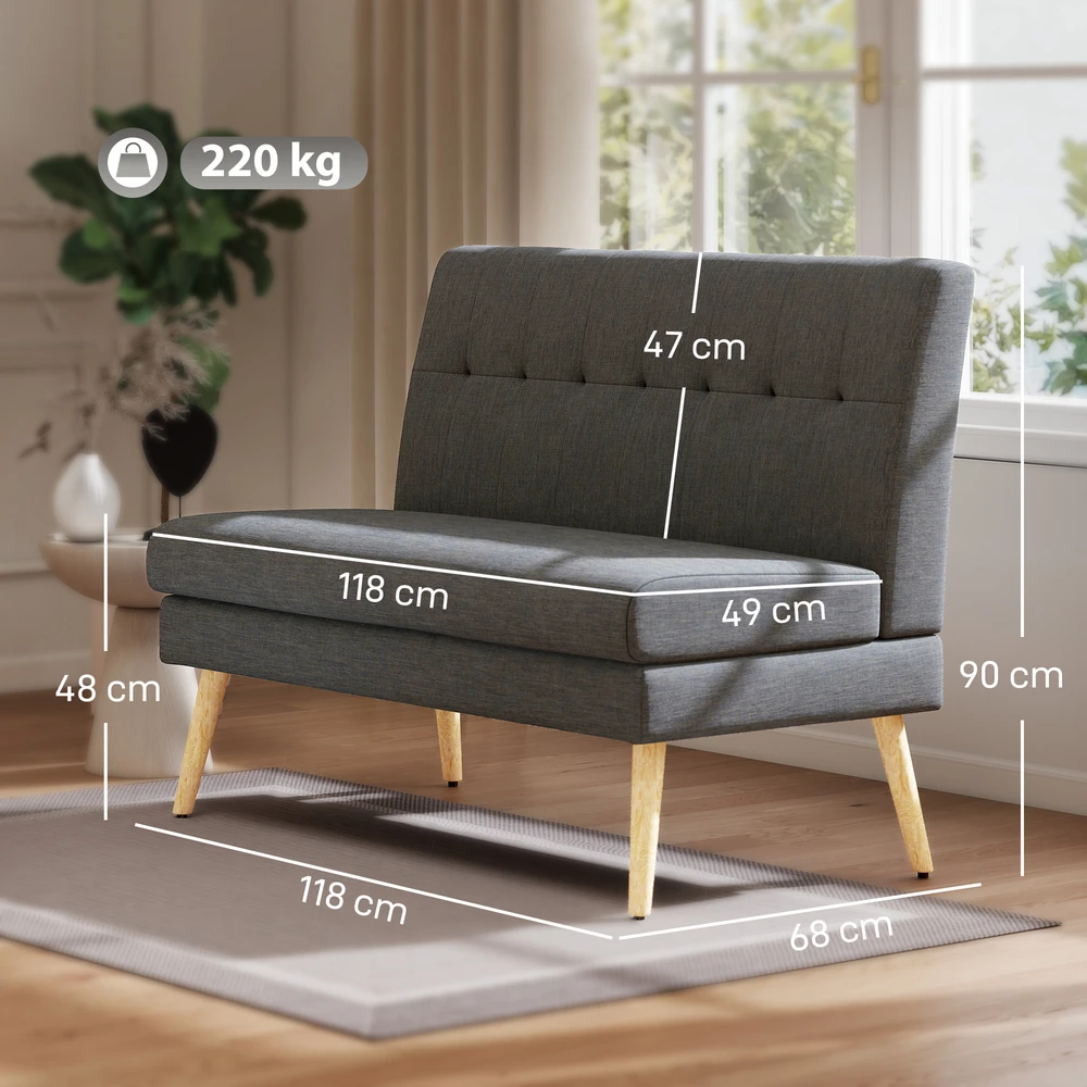 Aosom 2 vietų sofa, tamsiai pilka, 118 x 68 x 90 cm