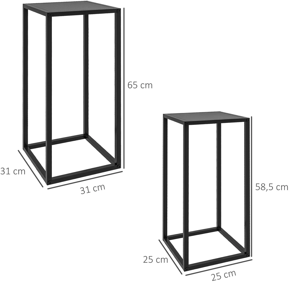Aosom 2 vnt augalų stovų rinkinys, skandinaviško dizaino, metalinis rėmas, juodas, 58,5/65 cm