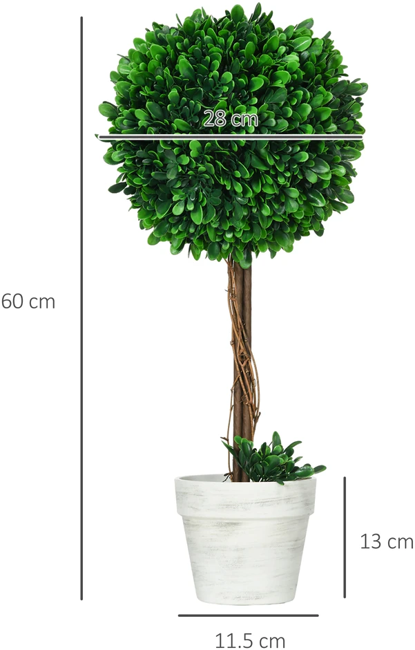 Aosom 2 vnt. dirbtiniai buksmedžiai su vazonu, žali, Ø28 x 60 cm