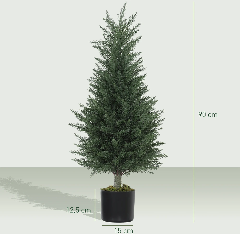 Aosom 2 vnt dirbtinių kiparisų rinkinys, žalia, 90 cm, vazonas