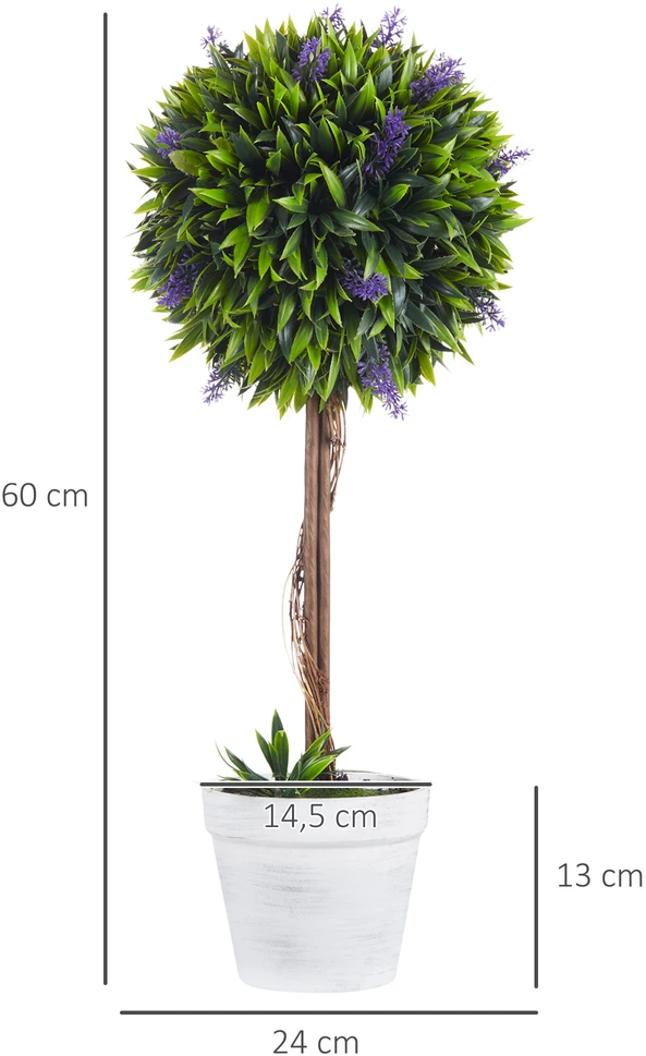 Aosom 2 vnt dirbtinių levandų medelių rinkinys su vazonu ir dirbtinėmis samanomis, žaliai balta, Ø24 cm, 60 cm