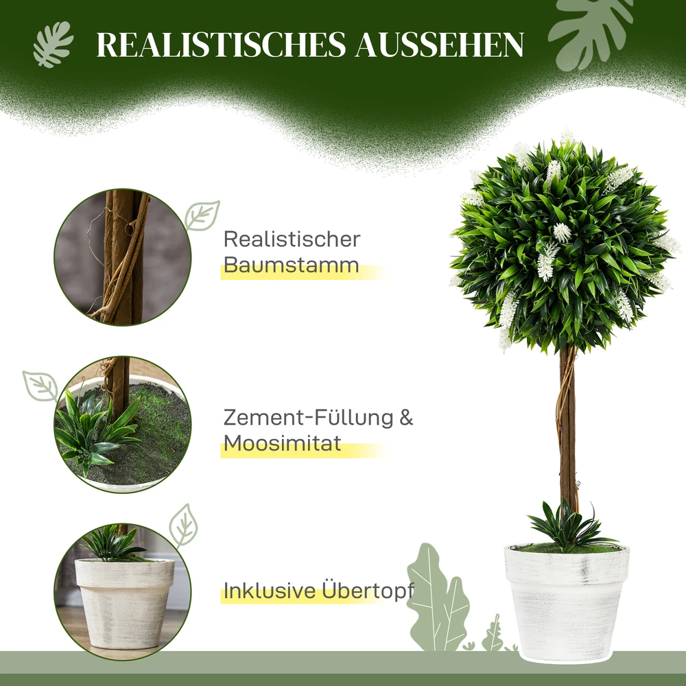 Aosom 2 vnt dirbtinių levandų medelių rinkinys, 60 cm, baltas