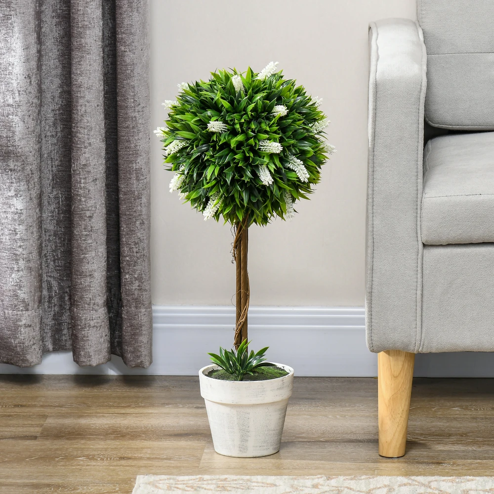 Aosom 2 vnt dirbtinių levandų medelių rinkinys, 60 cm, baltas