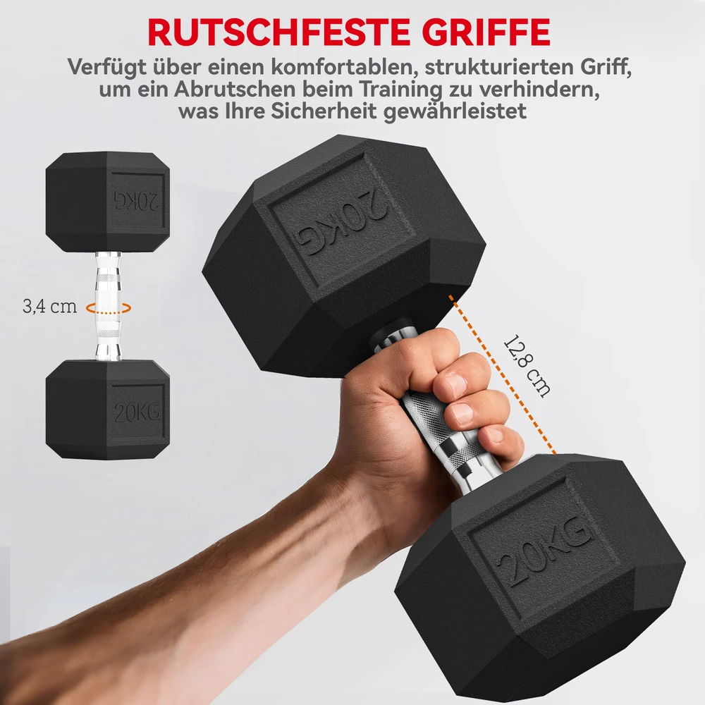 Aosom 2 vnt hantelių rinkinys su rievėta rankena, 2 x 20 kg, juodos spalvos, metalas ir guma
