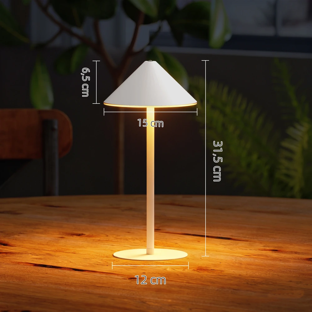 Aosom 2 vnt. LED stalinė lempa su USB kabeliu, jutikliniu jungikliu, metalinė, balta