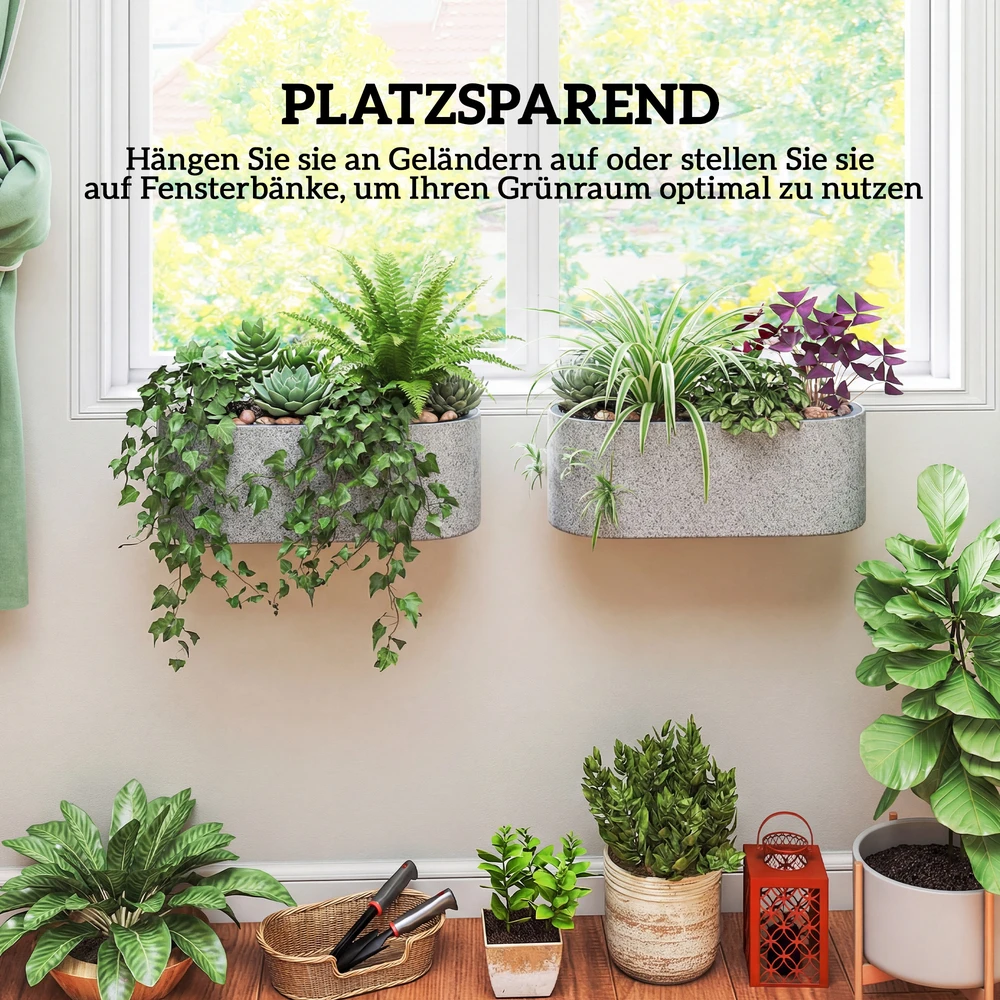 Aosom 2 vnt pakabinamas gėlių vazonų rinkinys su laistymo sistema, šviesiai pilka, 42 x 16 x 15 cm