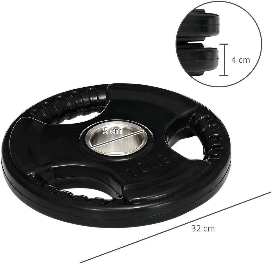 Aosom 2 vnt. svorio disko rinkinys, 10 kg/vnt., juodas, Ø32 x 4 cm, su 3 rankenomis