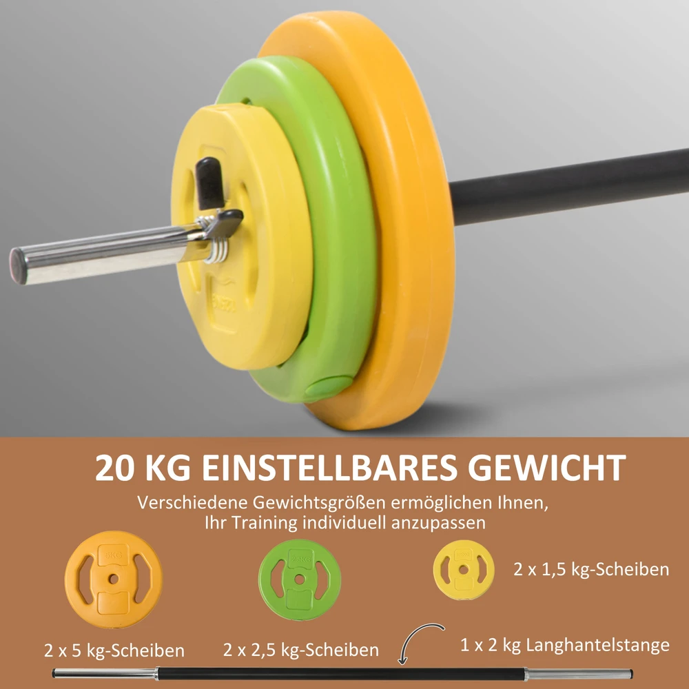 Aosom 20 kg hantelių rinkinys, oranžinė, žalia, geltona, metalas