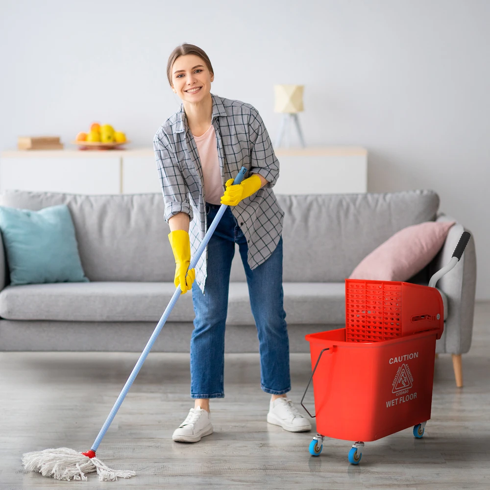 Aosom 20 l grindų plovimo kibiras su gręžtuvu ir rankena, ant ratukų, plastikas, raudonas