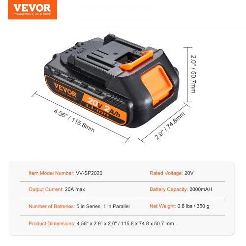 Koduva 20 V elektrinių įrankių akumuliatorius VEVOR VV-SP2020, 2,0 Ah
