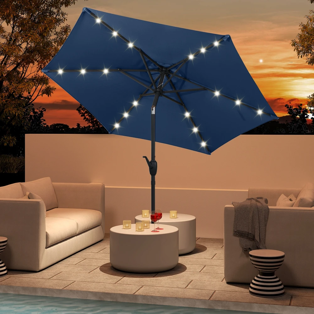 Promotion 230 cm skėtis su LED saulės apšvietimu tamsiai mėlynas