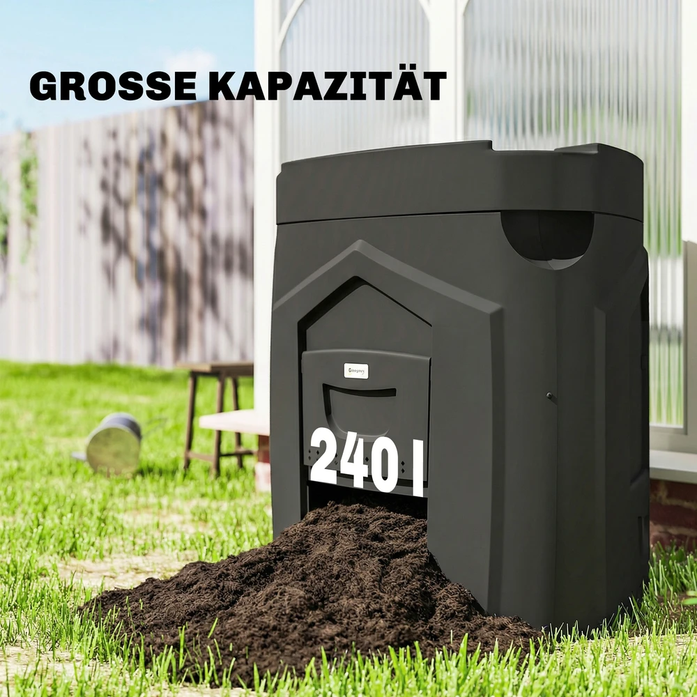 Aosom 240 l sodo kompostavimo dėžė, trikampės formos, juodas