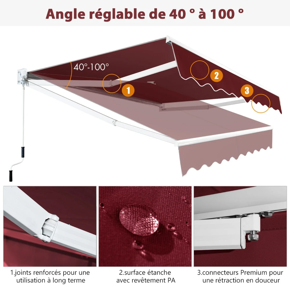 Promotion 2,45x2 m rankinis reguliuojamas markizė vyno raudona