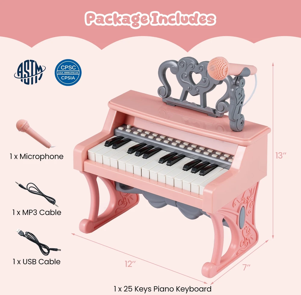 Promotion 25 Klavišų Mini Pianinas Vaikams su Mikrofonu