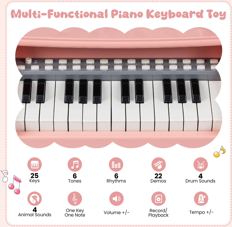 Promotion 25 Klavišų Mini Pianinas Vaikams su Mikrofonu