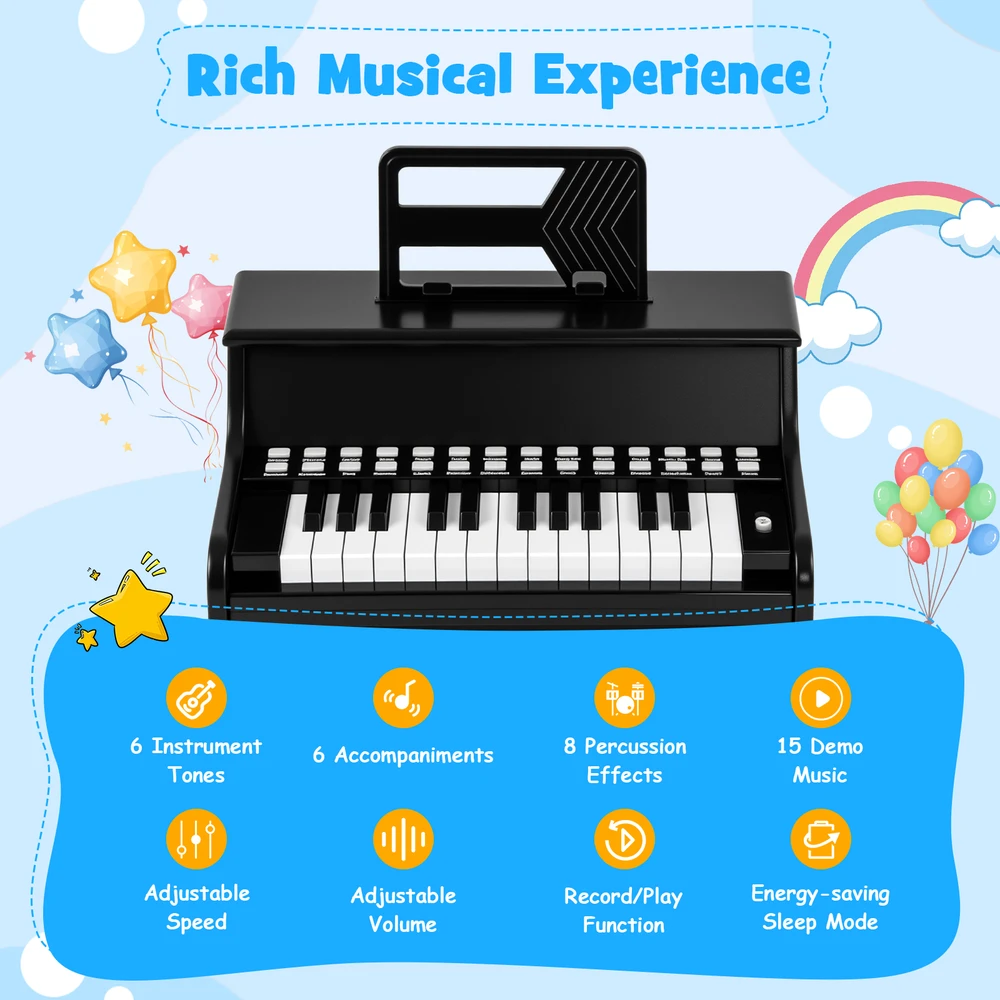 Promotion 25 klavišų vaikų mini skaitmeninis pianinas juodas
