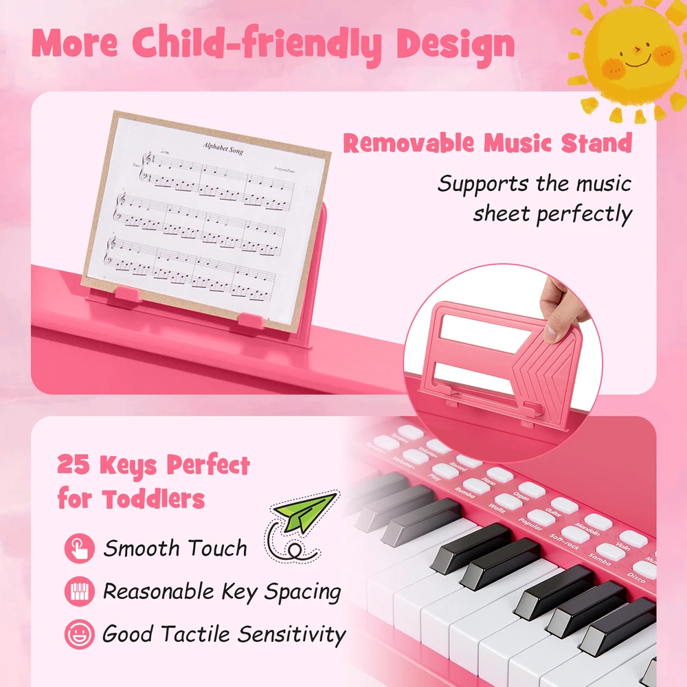 Promotion 25 klavišų vaikų mini skaitmeninis pianinas rožinis