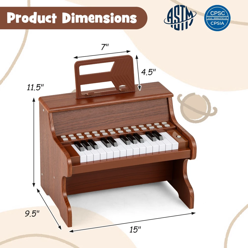 Promotion 25 klavišų vaikų mini skaitmeninis pianinas rudas
