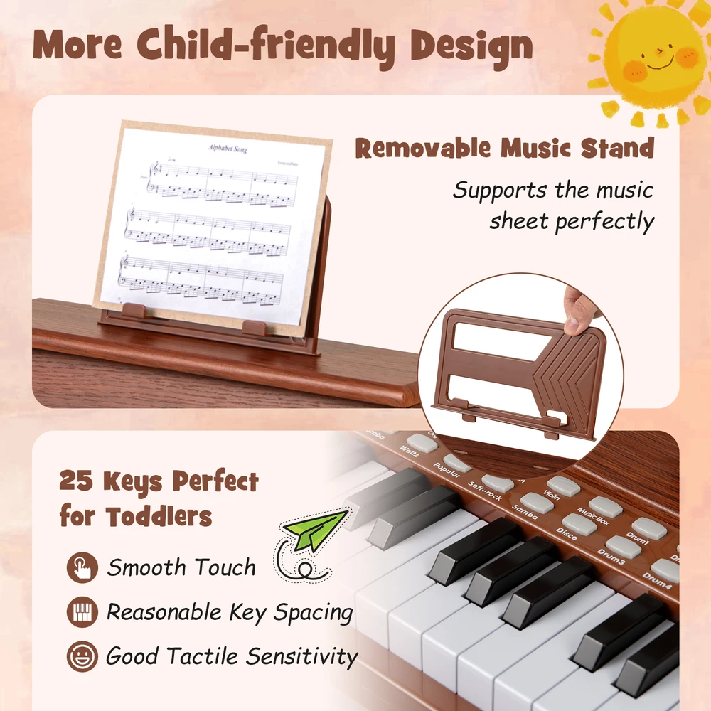 Promotion 25 klavišų vaikų mini skaitmeninis pianinas rudas