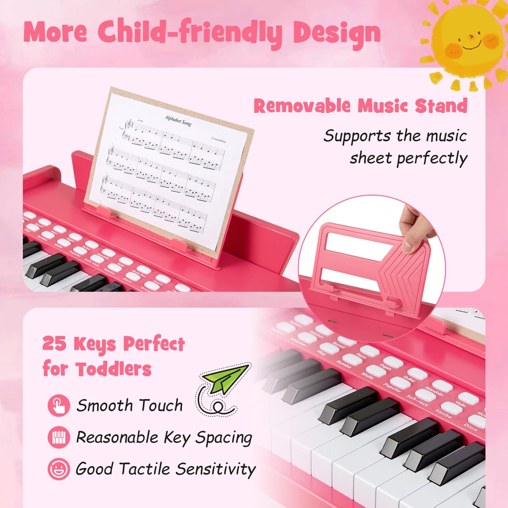 Promotion 25 klavišų vaikų pianinas rožinis