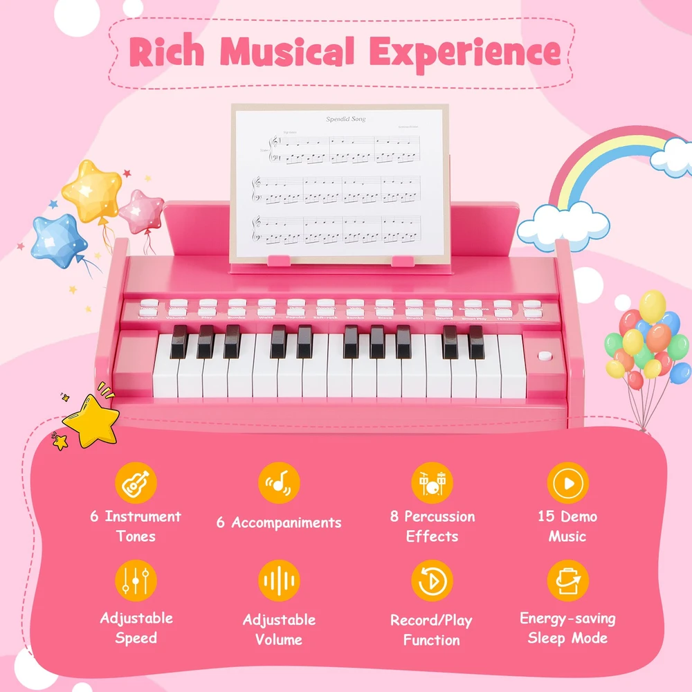 Promotion 25 klavišų vaikų pianinas rožinis