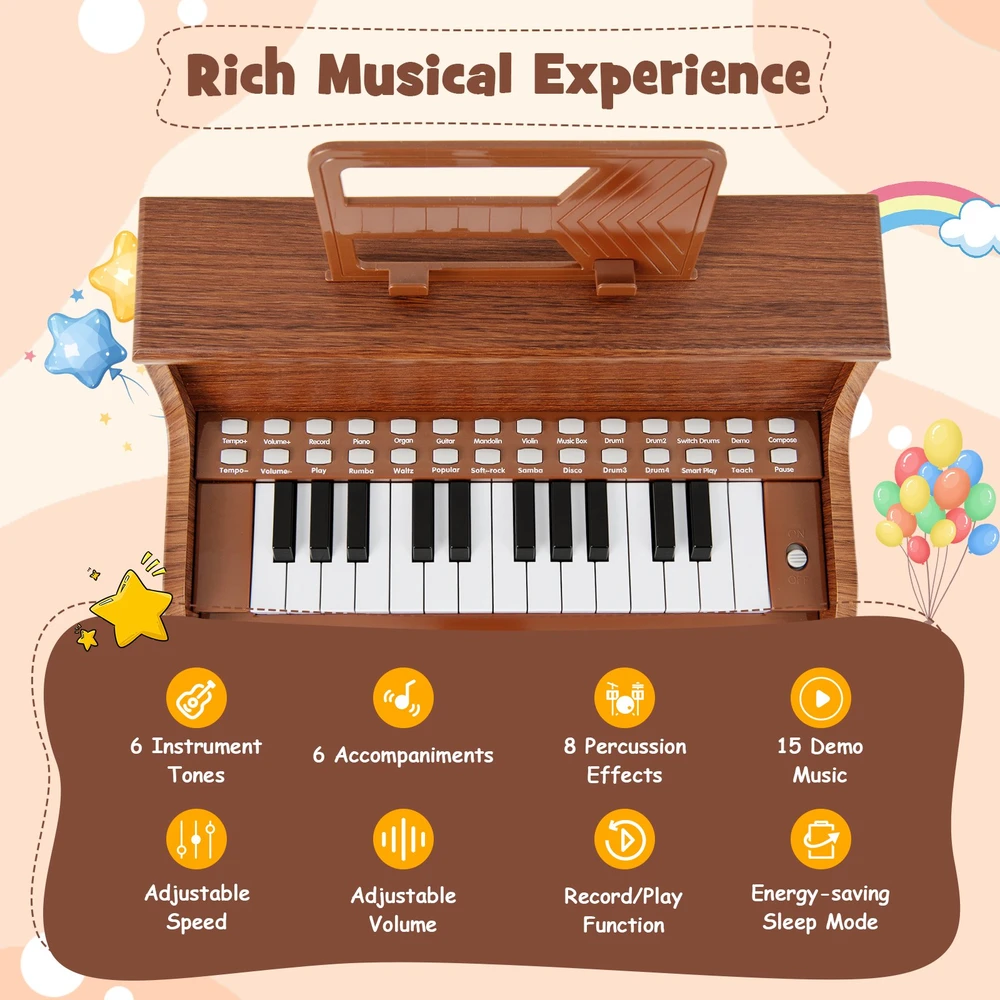 Promotion 25 klavišų vaikų pianinas rudas