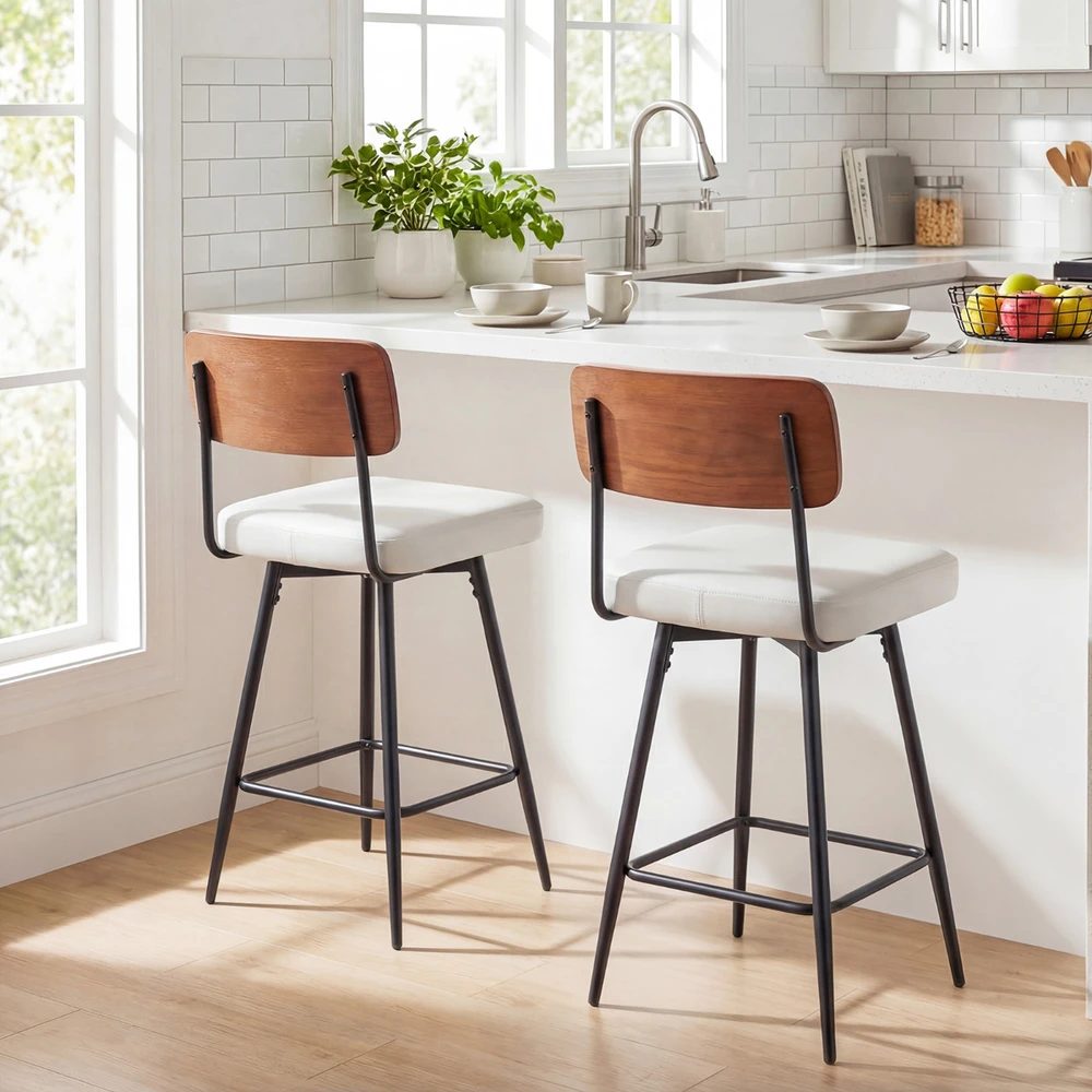 Promotion 27" Paminkštinti Baro Kėdės 2 vnt., Baltos