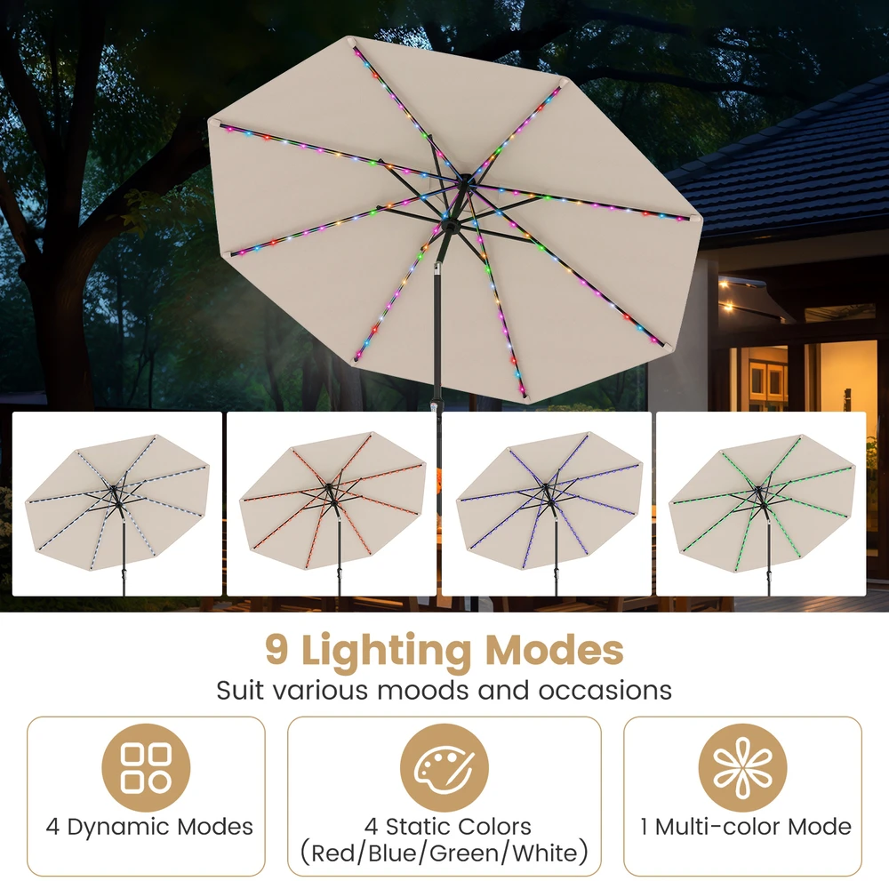 Promotion 290 cm saulės skėtis su LED šviesomis, smėlio spalva