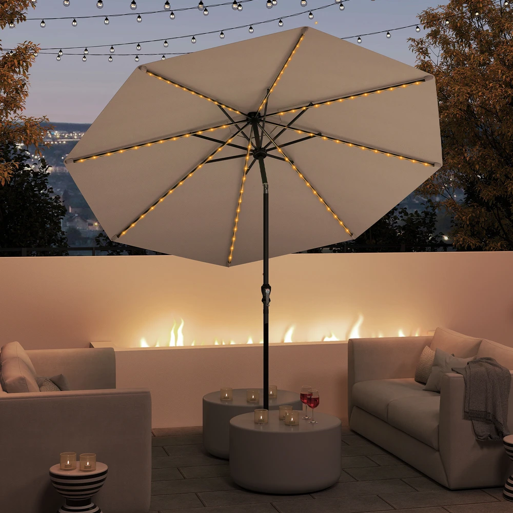 Promotion 290 cm saulės skėtis su LED šviesomis, kavos spalva