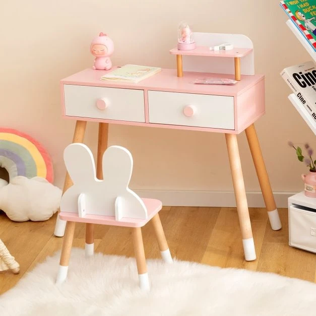 Promotion 2in1 vaikų princesės makiažo staliukas su veidrodžiu, baltas
