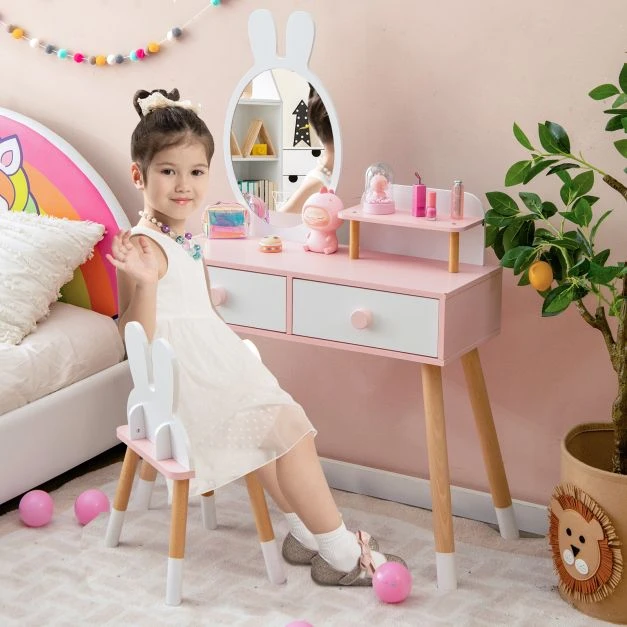 Promotion 2in1 vaikų princesės makiažo staliukas su veidrodžiu, baltas