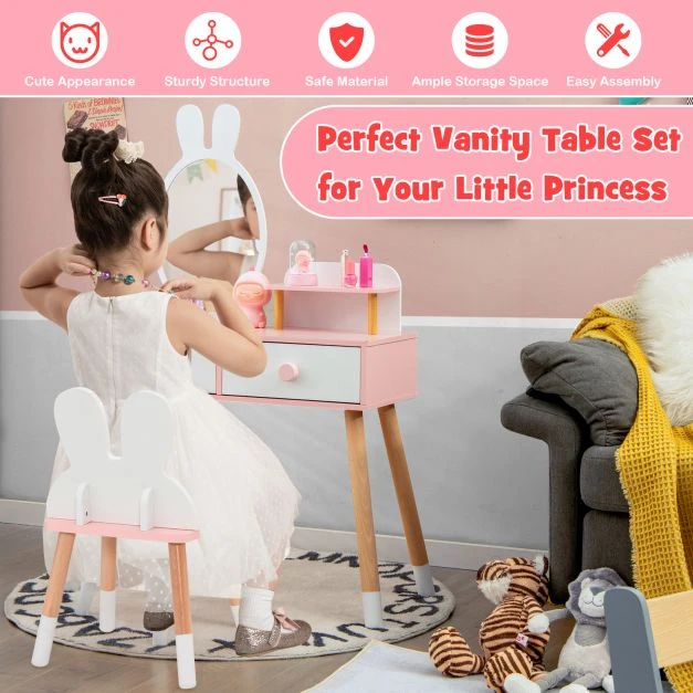 Promotion 2in1 vaikų princesės makiažo staliukas su veidrodžiu, baltas