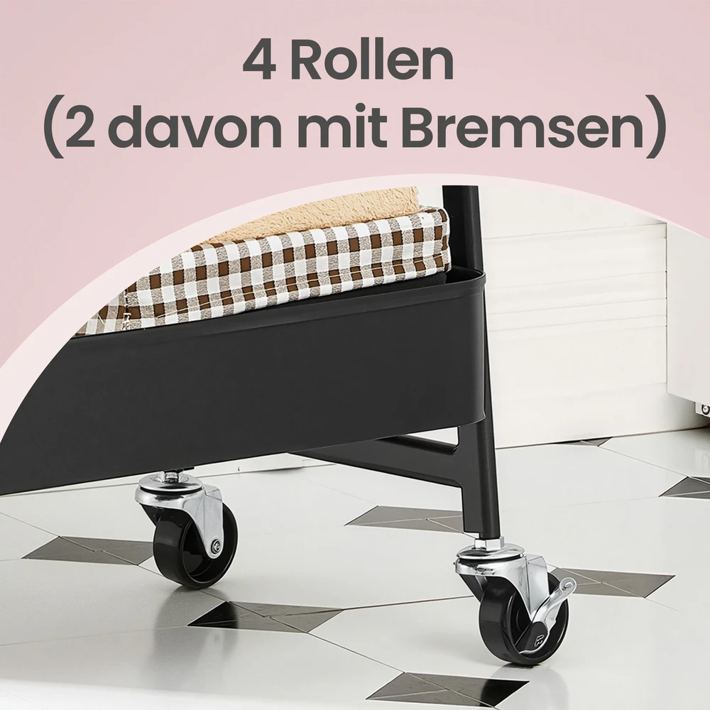 Koduva 3 aukštų metalinis mobilus vežimėlis su rankenomis ir 2 stabdžiais, 41,4 x 30,7 x 79 cm, juodas