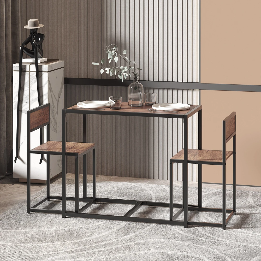 Aosom 3 dalių baro stalo komplektas, natūrali, juoda, MDF, plienas, 90 x 47 x 76 cm