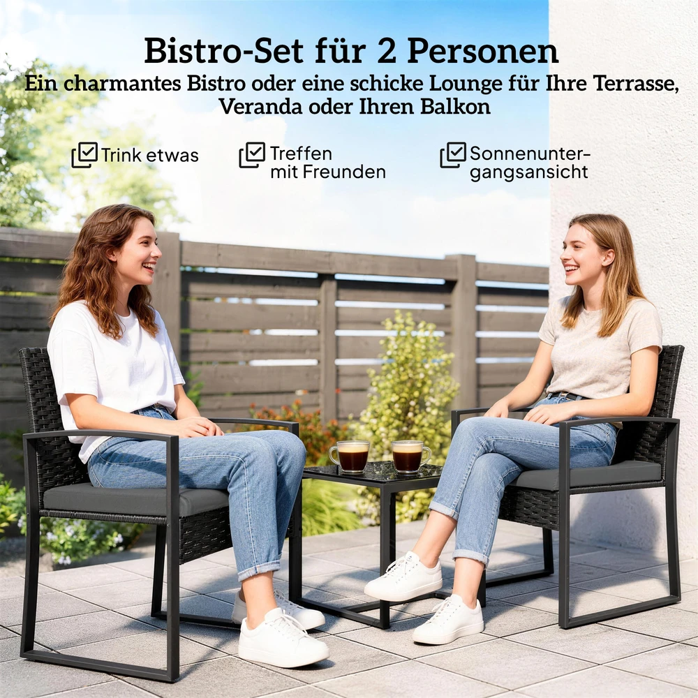 Lauko baldų komplektas Aosom 3 dalių bistro komplektas, 2 kėdės ir staliukas, tamsiai pilkas