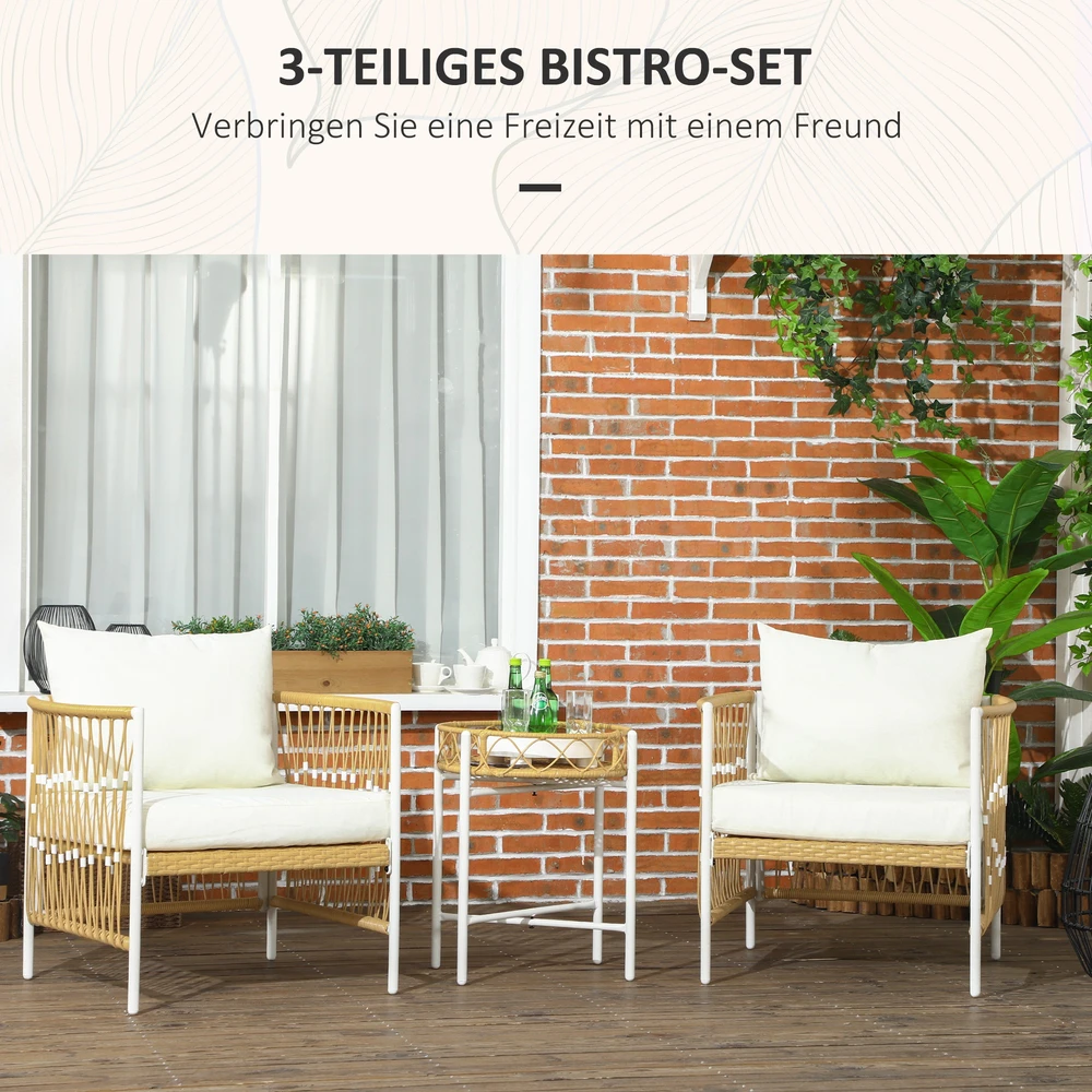 Lauko baldų komplektas Aosom 3 dalių bistro komplektas, geltona + kreminė, PE rotangas, 72 x 66 x 64 cm