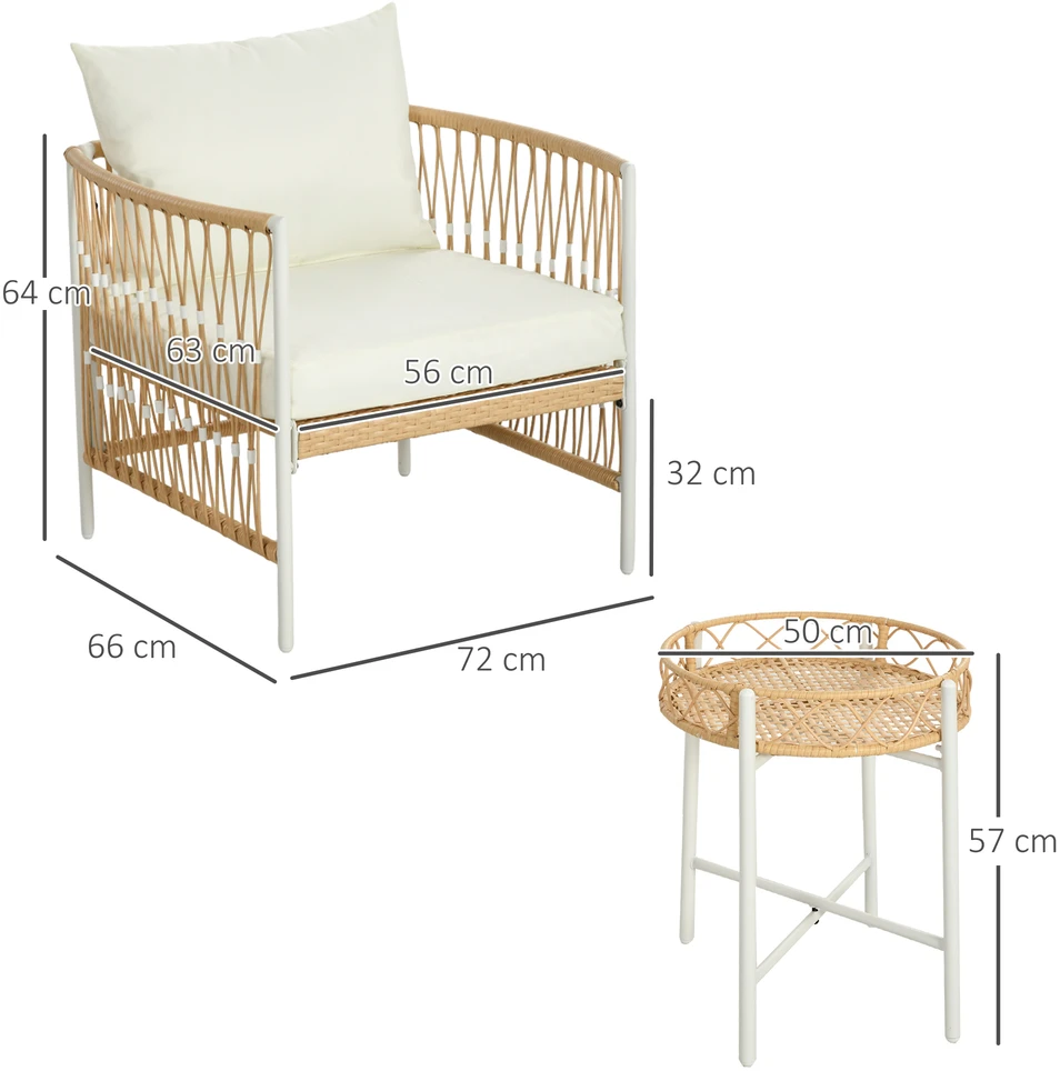 Lauko baldų komplektas Aosom 3 dalių bistro komplektas, geltona + kreminė, PE rotangas, 72 x 66 x 64 cm