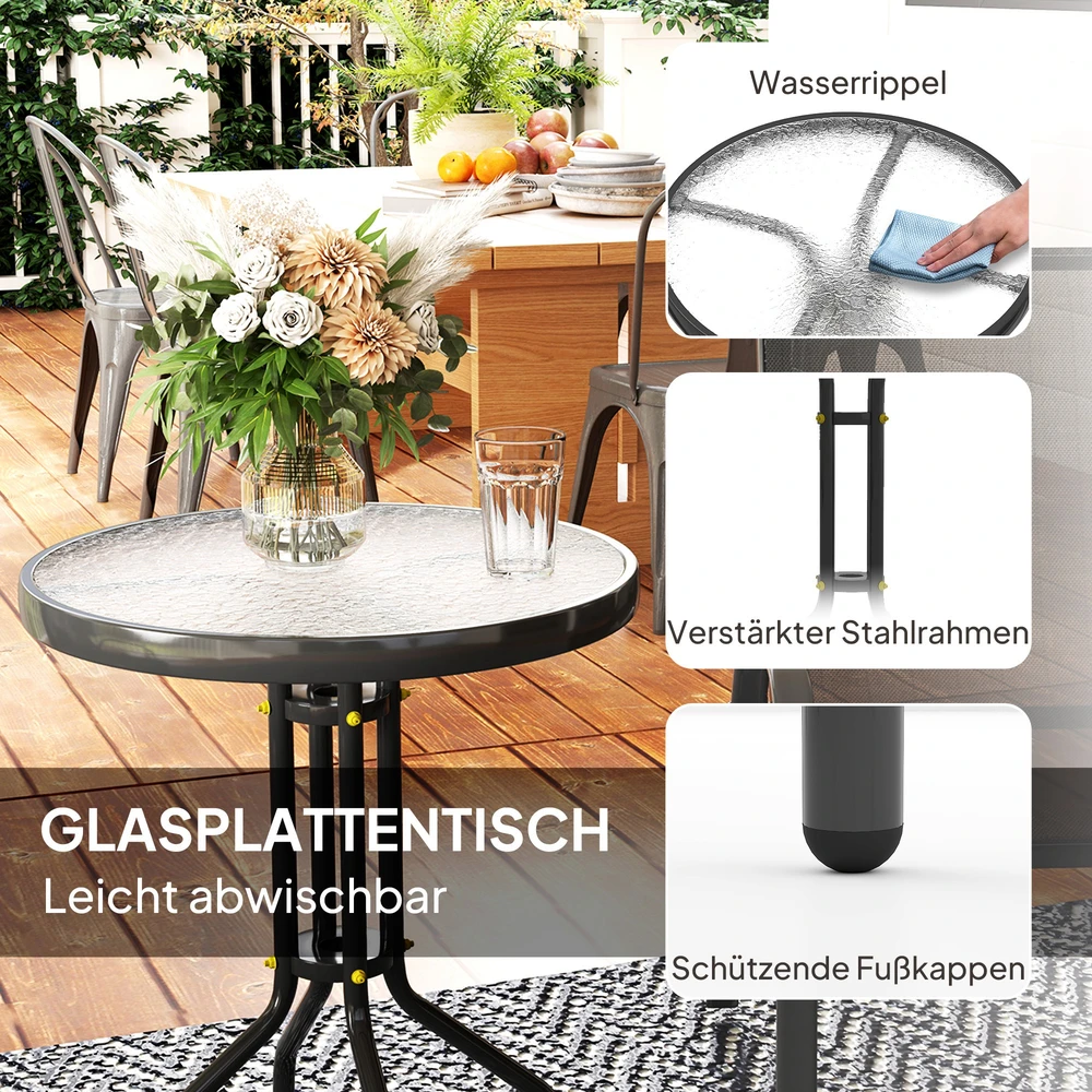 Lauko baldų komplektas Aosom 3 dalių bistro komplektas, juodas, metalas ir grūdintas stiklas