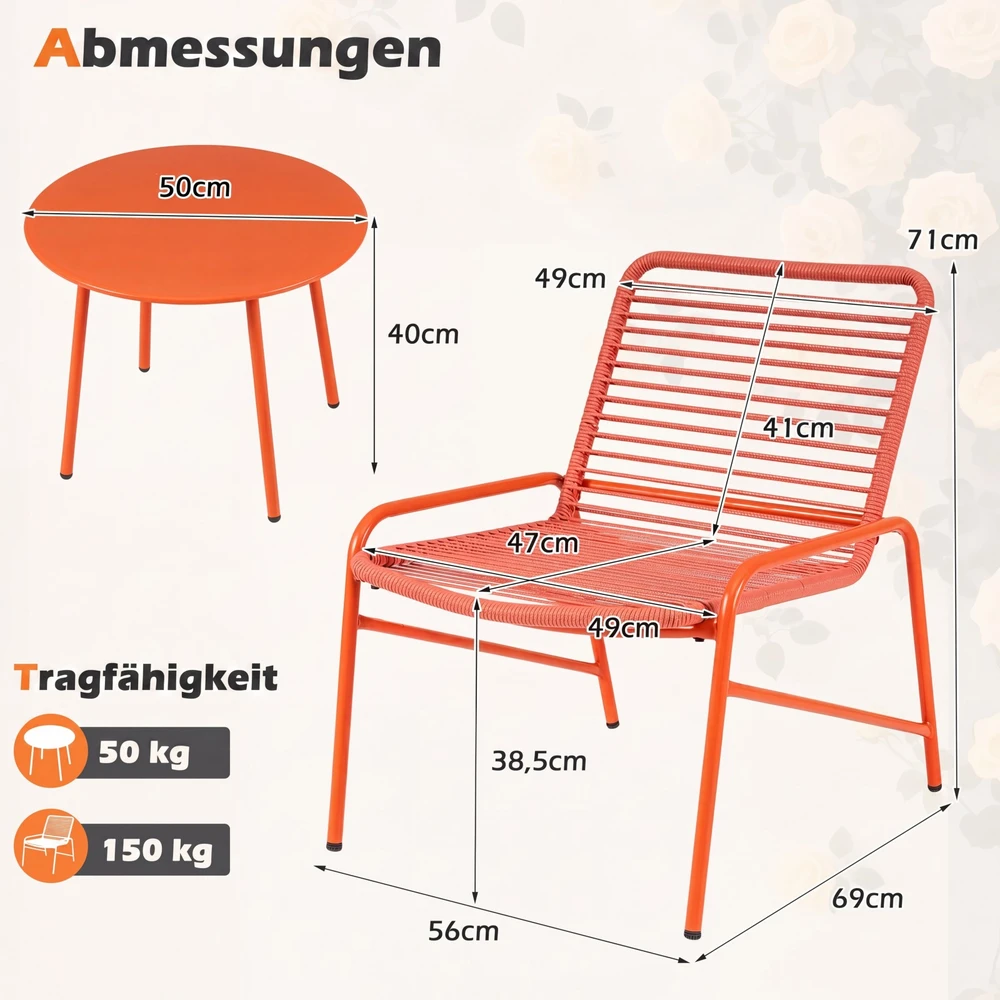 Promotion 3 dalių lauko baldų komplektas, oranžinis, 2 kėdės ir šoninis staliukas
